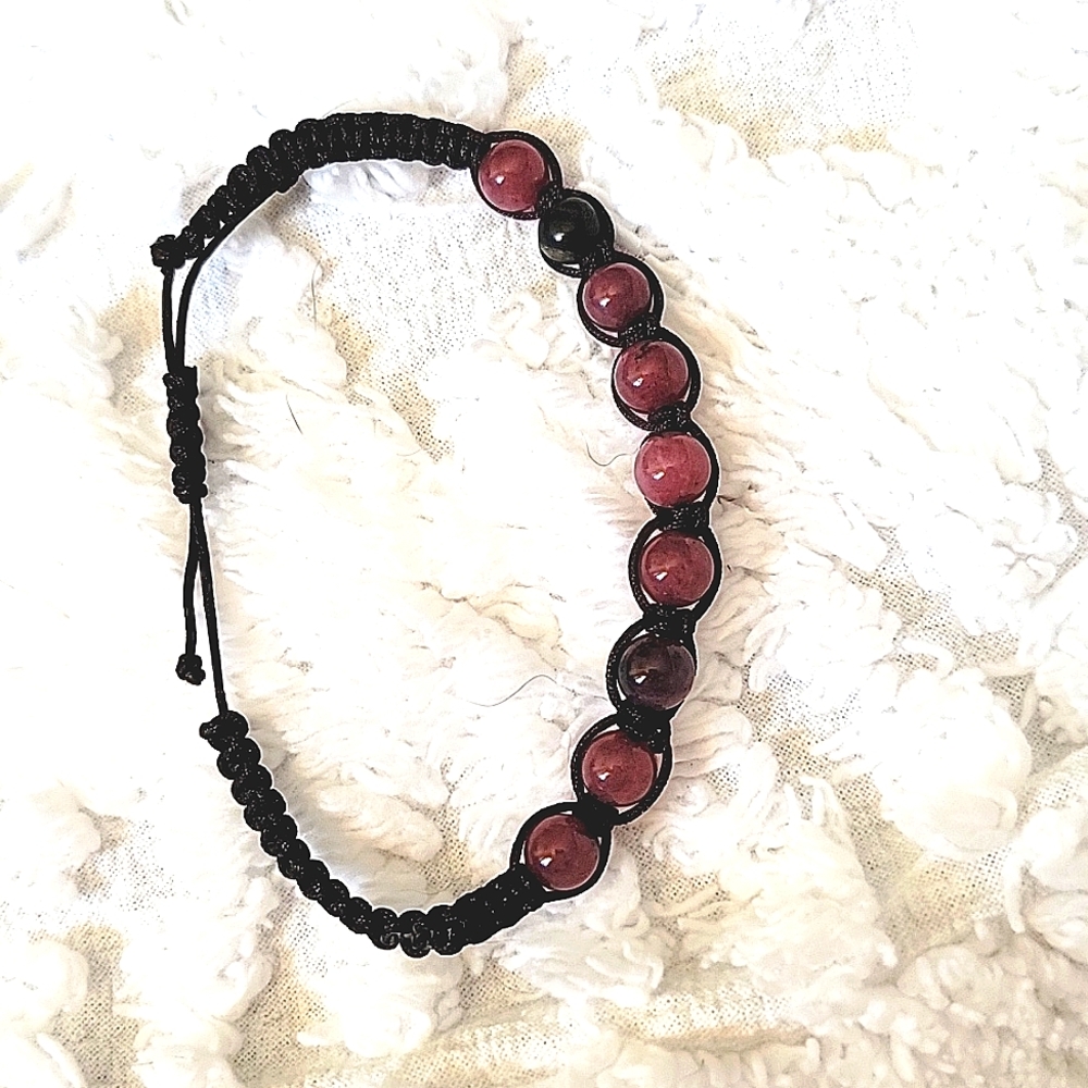 Genuine Rhodonite Bracelet - Handwoven & Waterproof